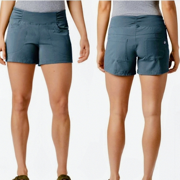 Mountain Hardwear | Dynama Shorts Ruched Scrunched Pull On 4” Inseam Blue Medium - Picture 1 of 15